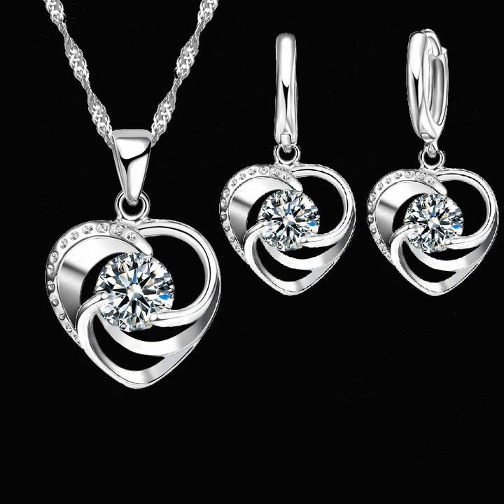 Sterling Silver Heart Necklace & Earring Set - view 2