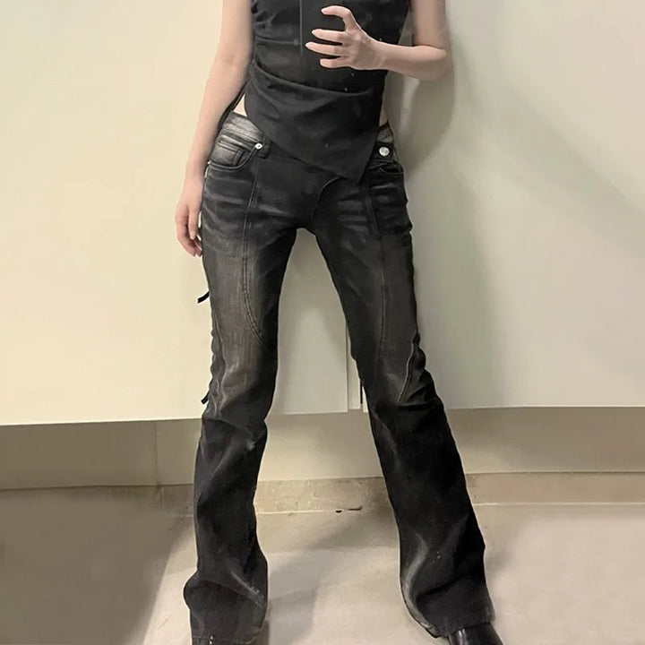 Distressed Low-Waist Flare Jeans - view 2