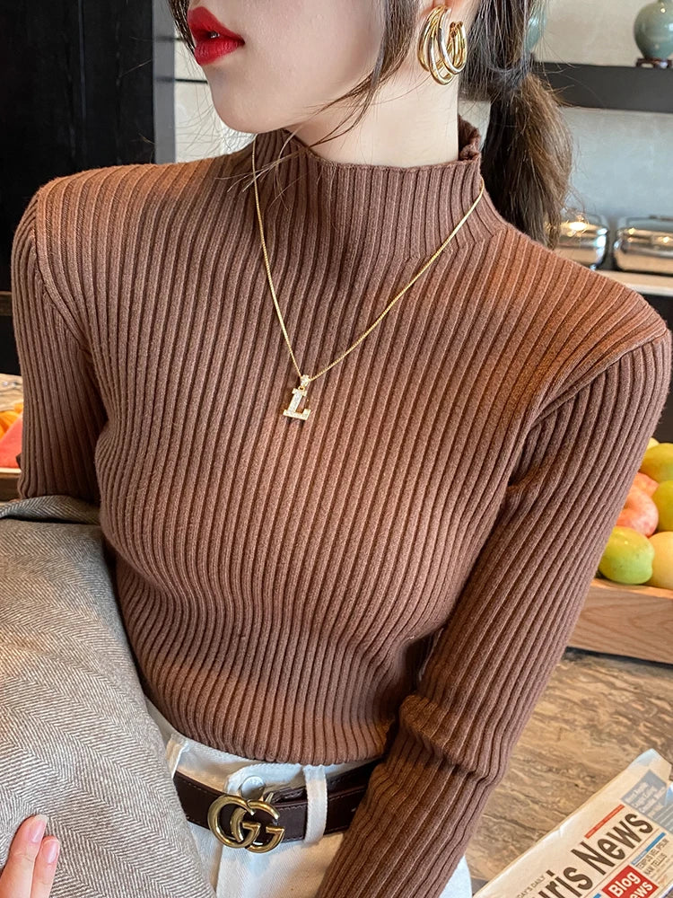 Slim Mock-Neck Knit Sweater
