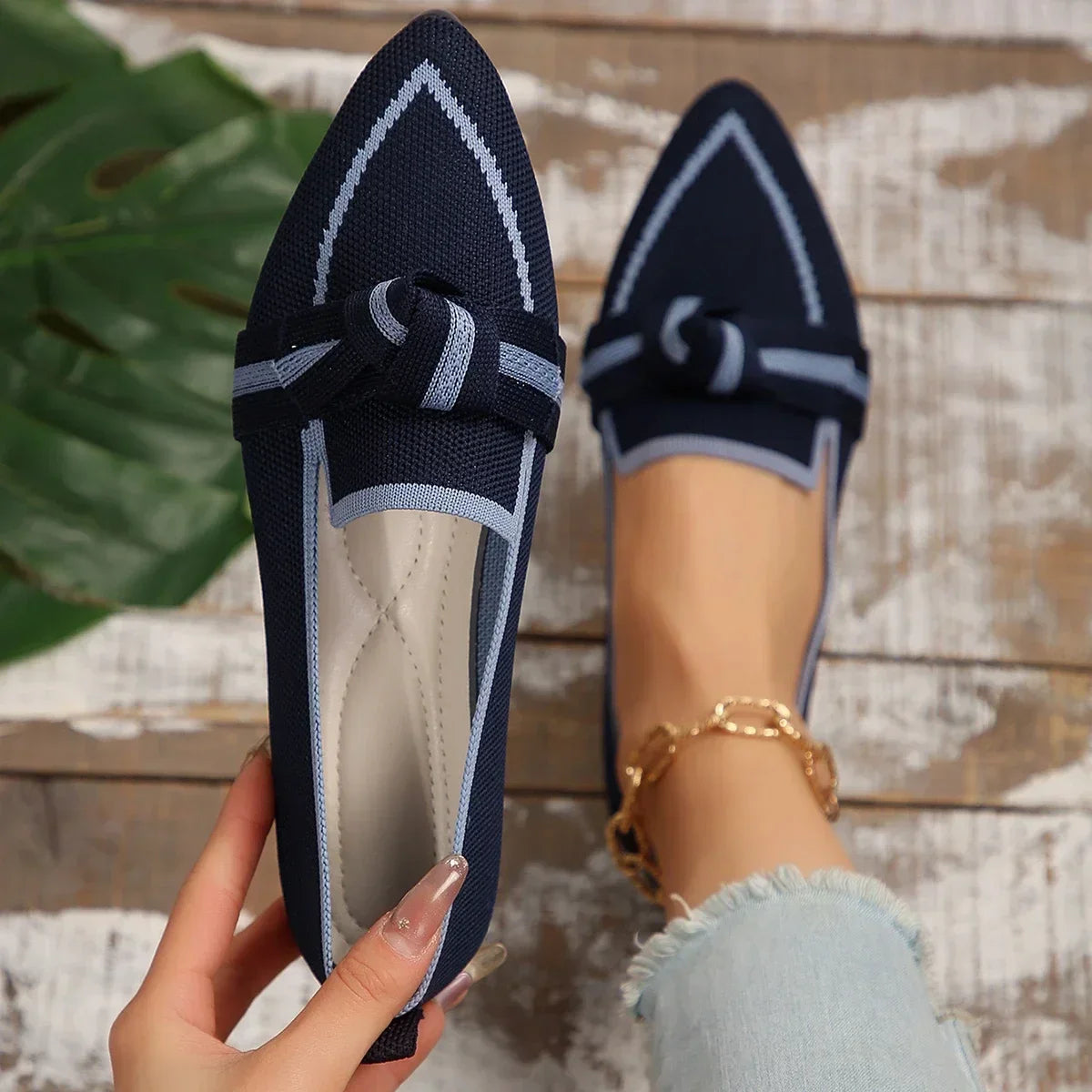 Knit Pointed-Toe Walking Loafers