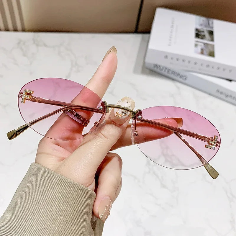 Rimless Diamond-Cut Oval Sunglasses - view 10
