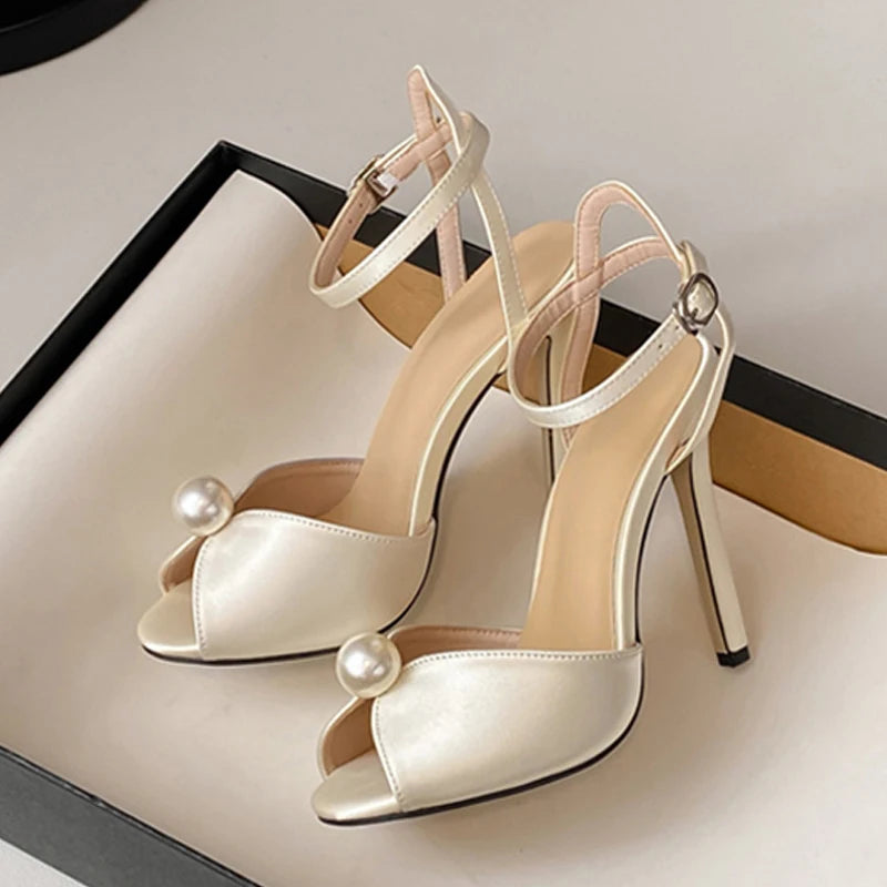 Peep-Toe Pearl Gladiator Sandals