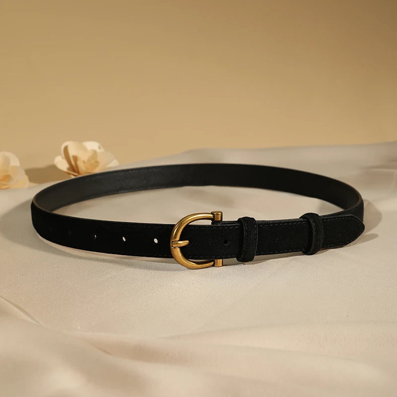 Suede Gold-Buckle Leather Belt - view 2