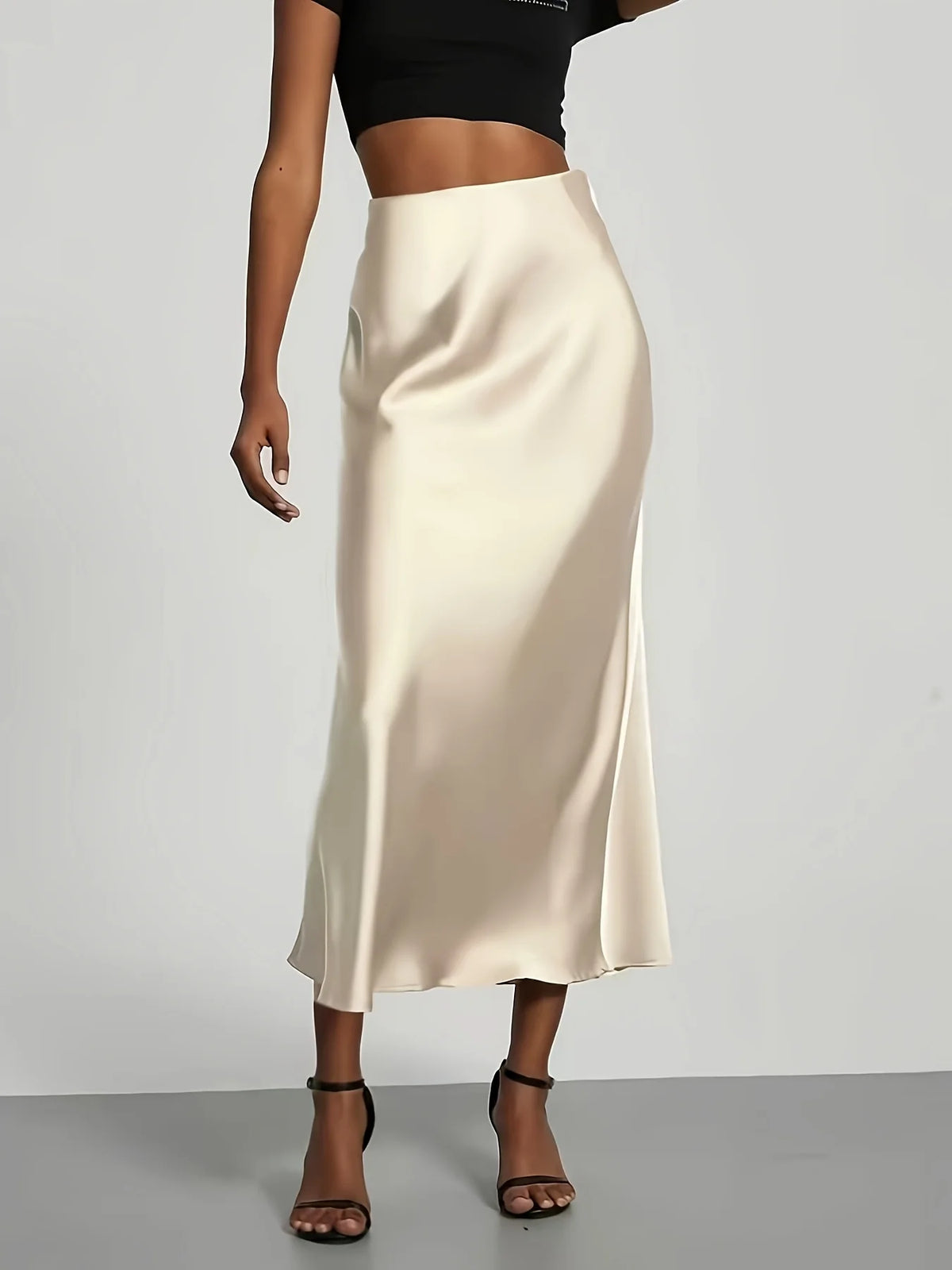 High-Waist Satin Midi Skirt - view 6