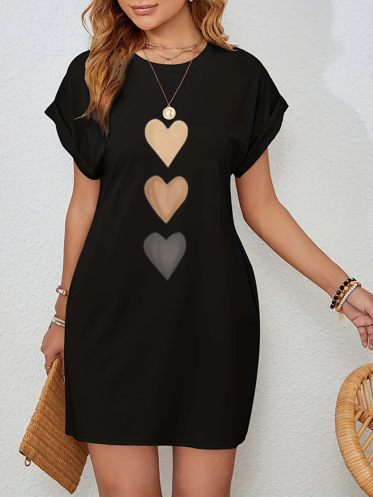 Crew-Neck Print Knit T-Shirt Dress - view 5