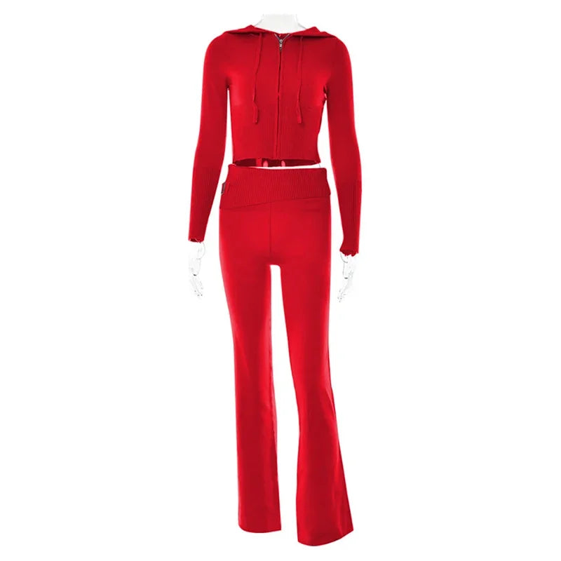 Ribbed Knit Hooded Two-Piece Set - view 10
