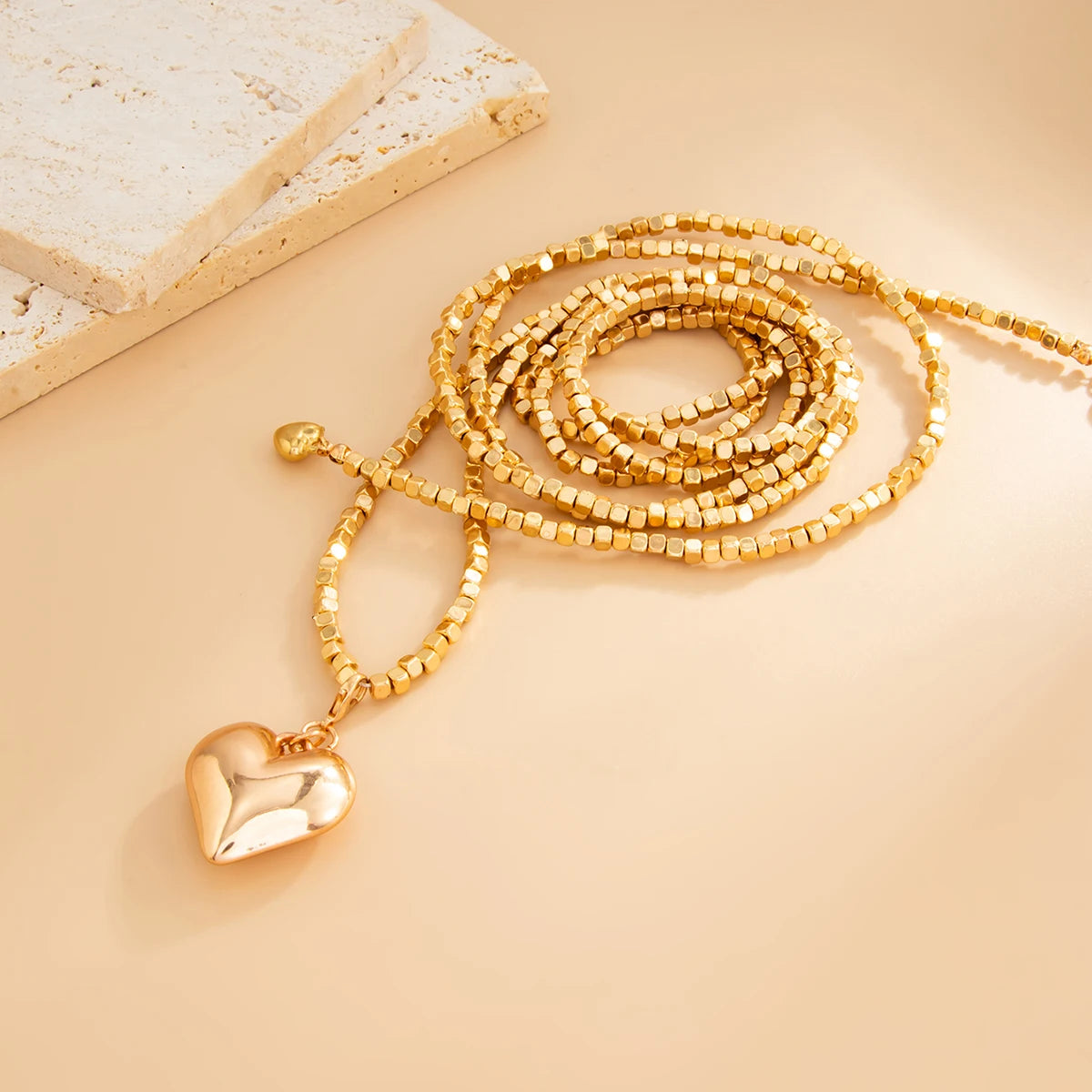 Beaded Heart Pendant Chain Necklace - view 4