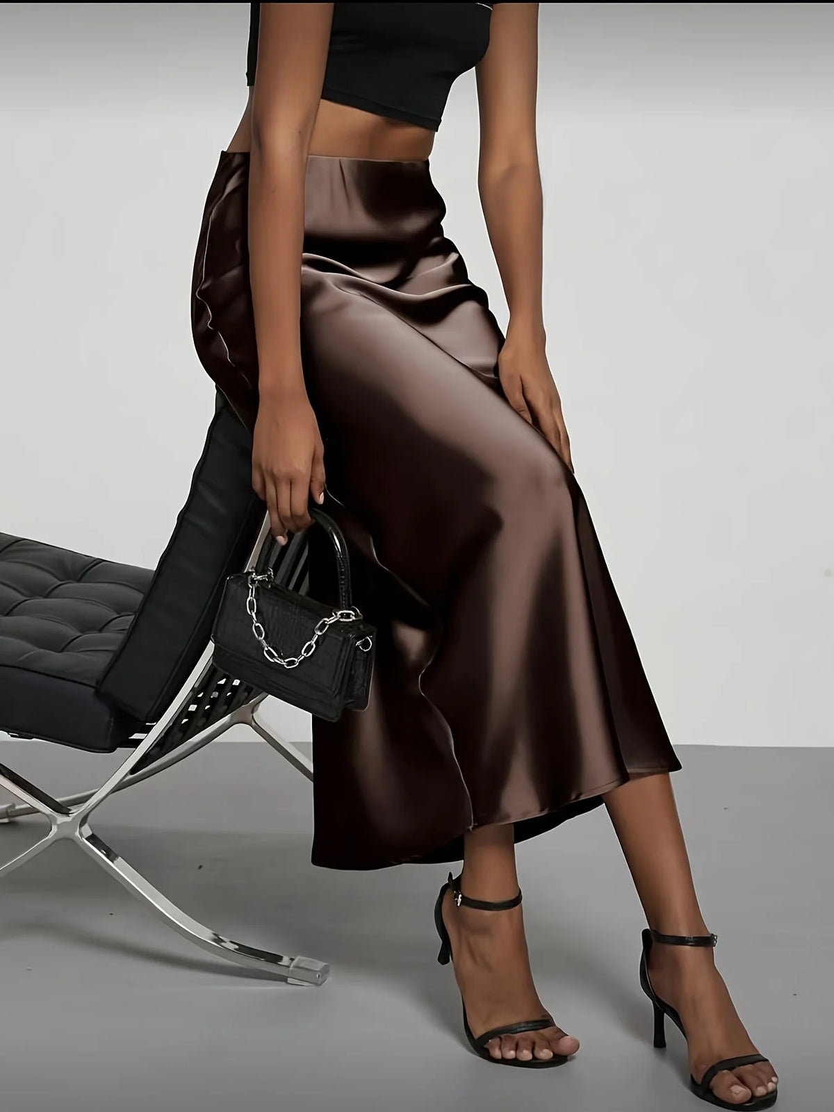 High-Waist Satin Midi Skirt - view 2