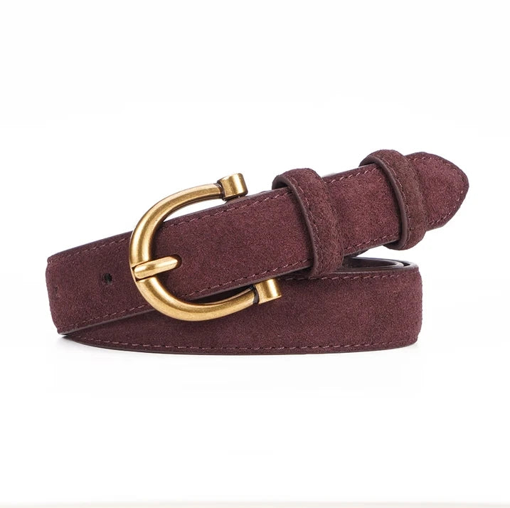 Suede Gold-Buckle Leather Belt - view 9
