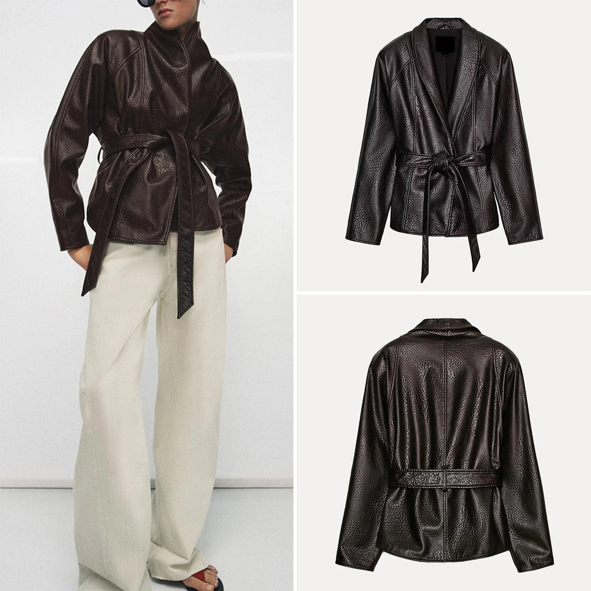 Belted Stand-Collar Coat