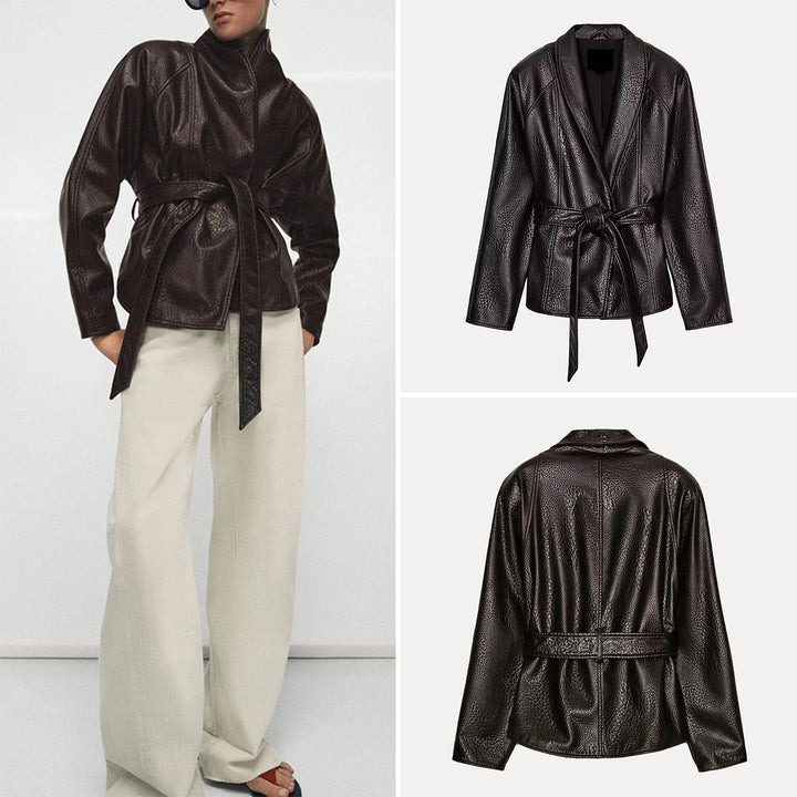 Belted Stand-Collar Coat