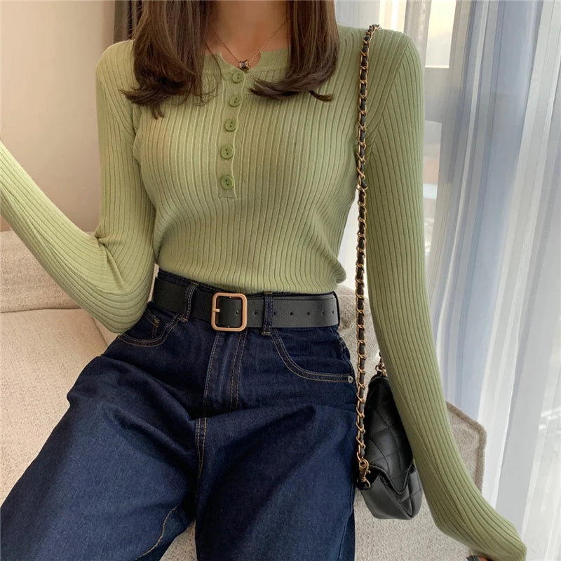 Striped Button O-Neck Sweater - view 10