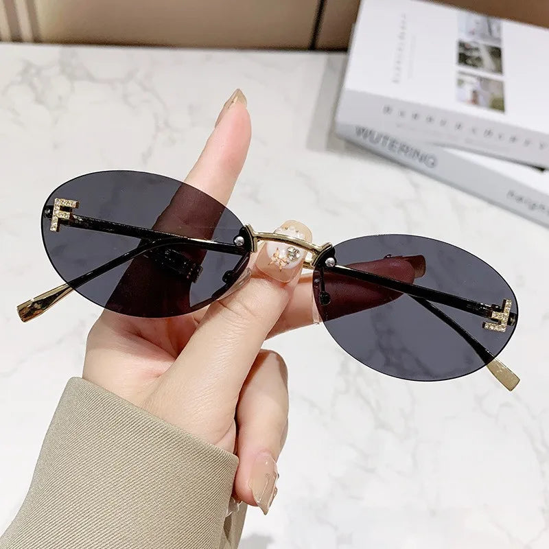 Rimless Diamond-Cut Oval Sunglasses - view 3