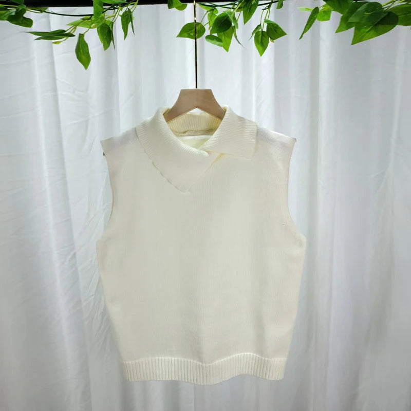 Lapel Sleeveless Knit Vest - view 7