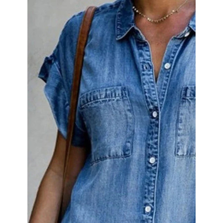 Single-Breasted Denim Shirt Dress - view 2
