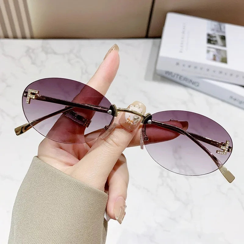 Rimless Diamond-Cut Oval Sunglasses - view 7