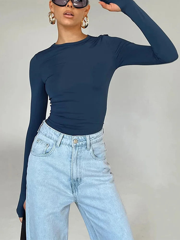 Thumb-Hole Crew Neck Crop Top - view 6