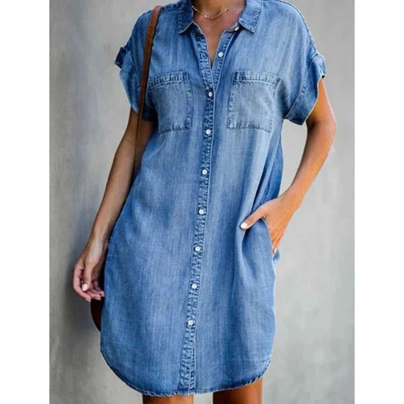 Single-Breasted Denim Shirt Dress