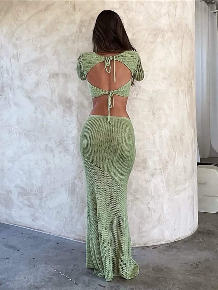 Crochet Knit Two-Piece Skirt Set - view 2
