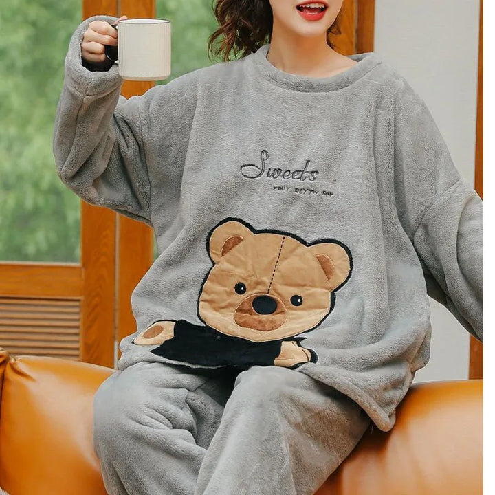 Coral Fleece Bear Pajama Set - view 2