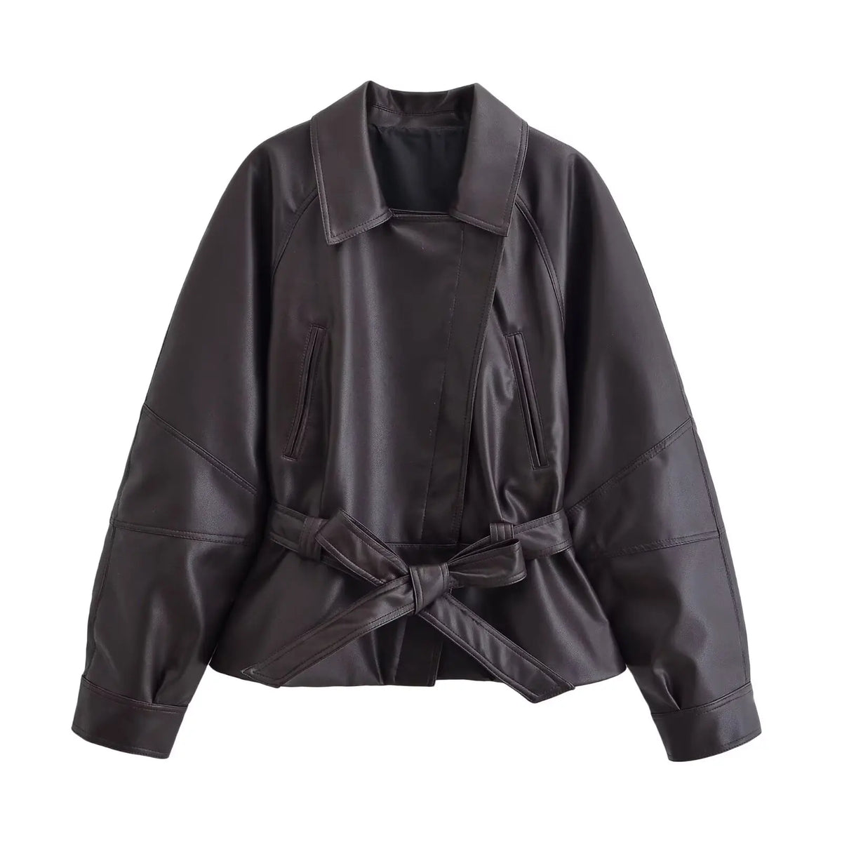 Belted Faux Leather Moto Jacket - view 8