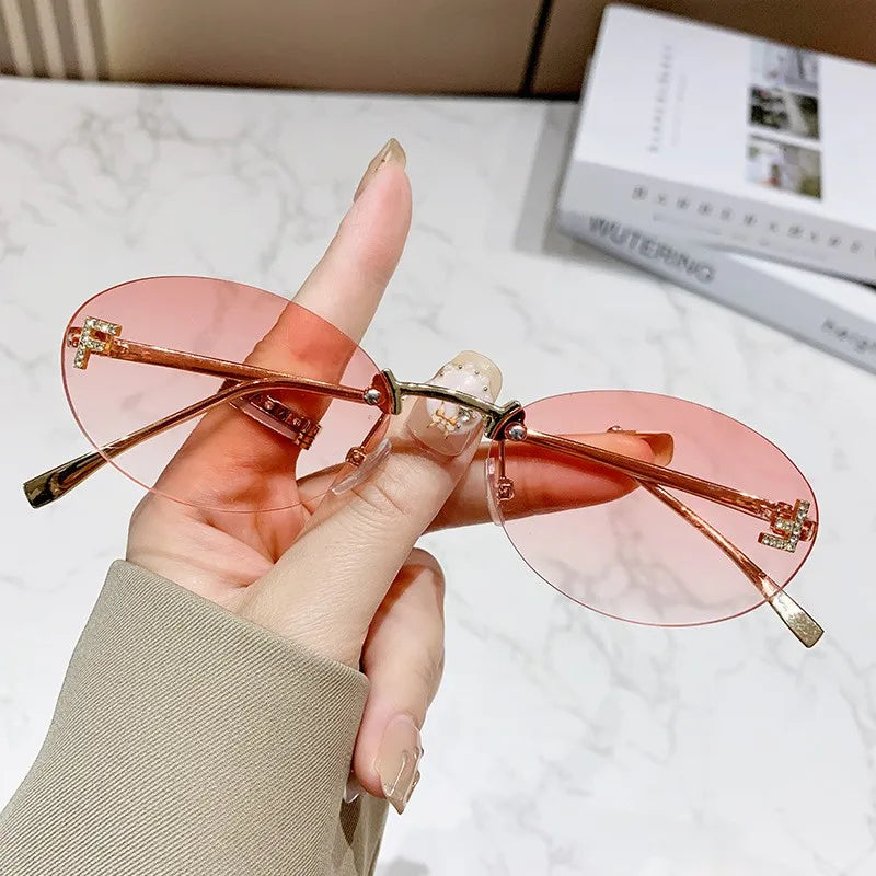 Rimless Diamond-Cut Oval Sunglasses - view 8