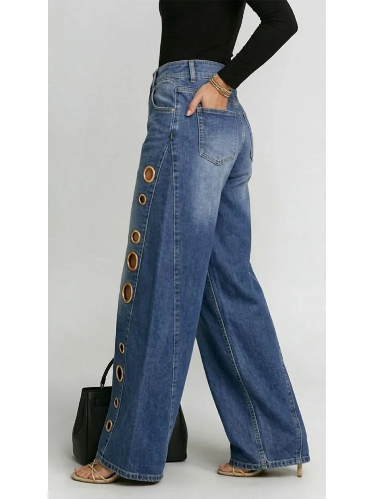 Grommet Wide-Leg Washed Jeans - view 4
