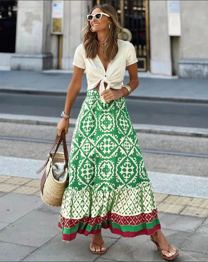 Printed Boho Swing Midi Skirt - view 3