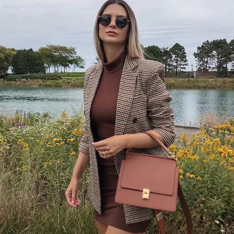 Plaid Double-Breasted Blazer - view 4