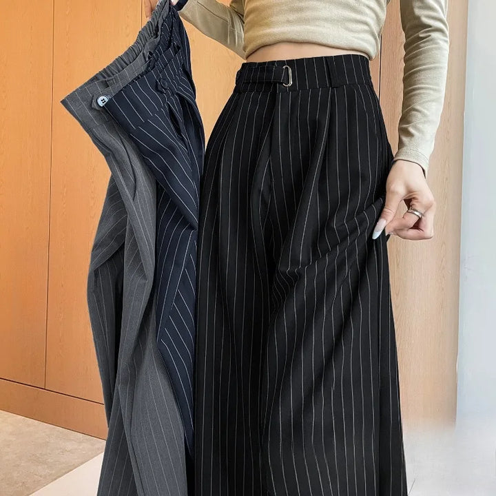 Striped High-Waist Wide-Leg Trousers