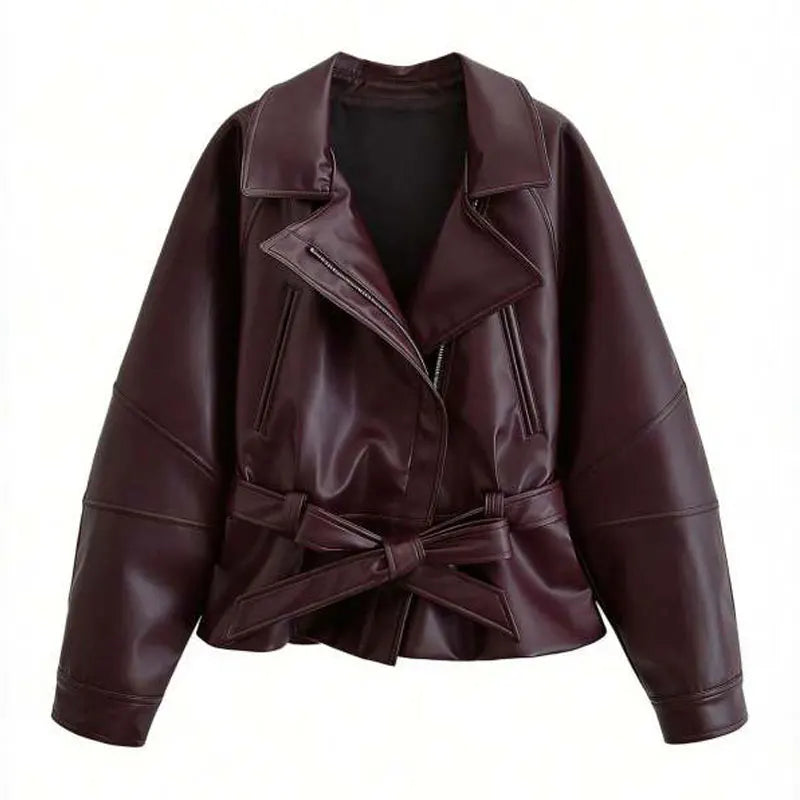 Belted Faux Leather Moto Jacket - view 7