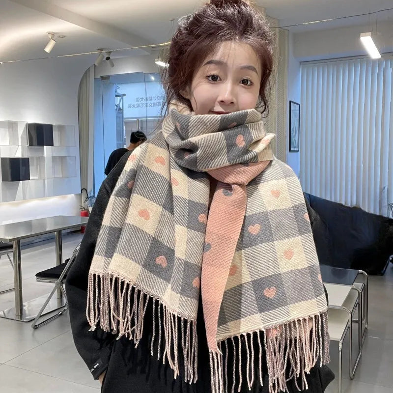 Heart-Shaped Plaid Blanket Scarf - view 7