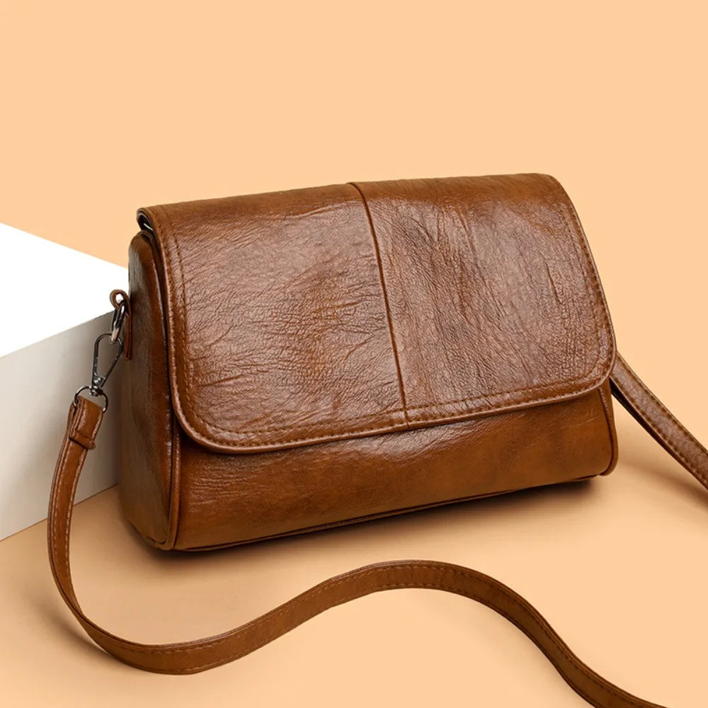 Oil-Wax Leather Flap Crossbody Bag