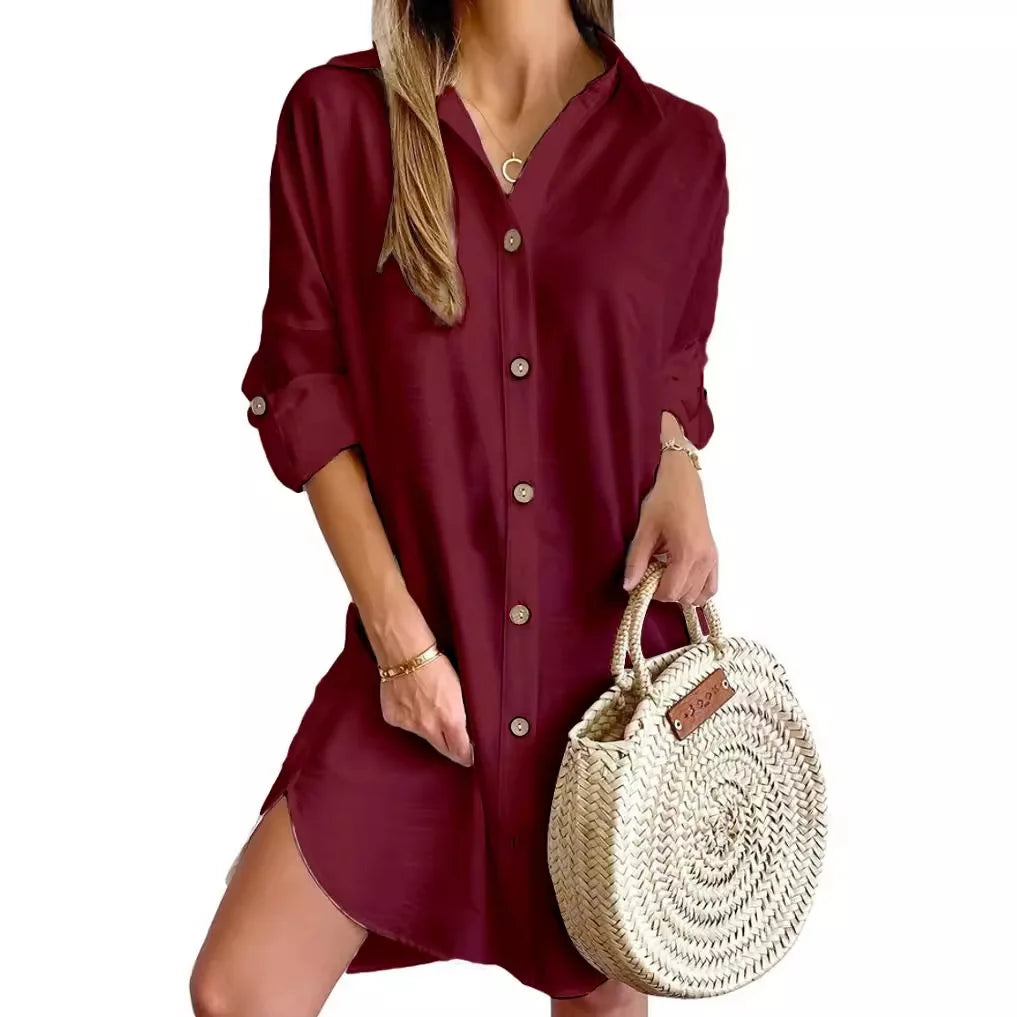 Roll-Sleeve Button-Down Tunic Dress - view 4