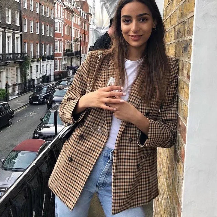 Plaid Double-Breasted Blazer
