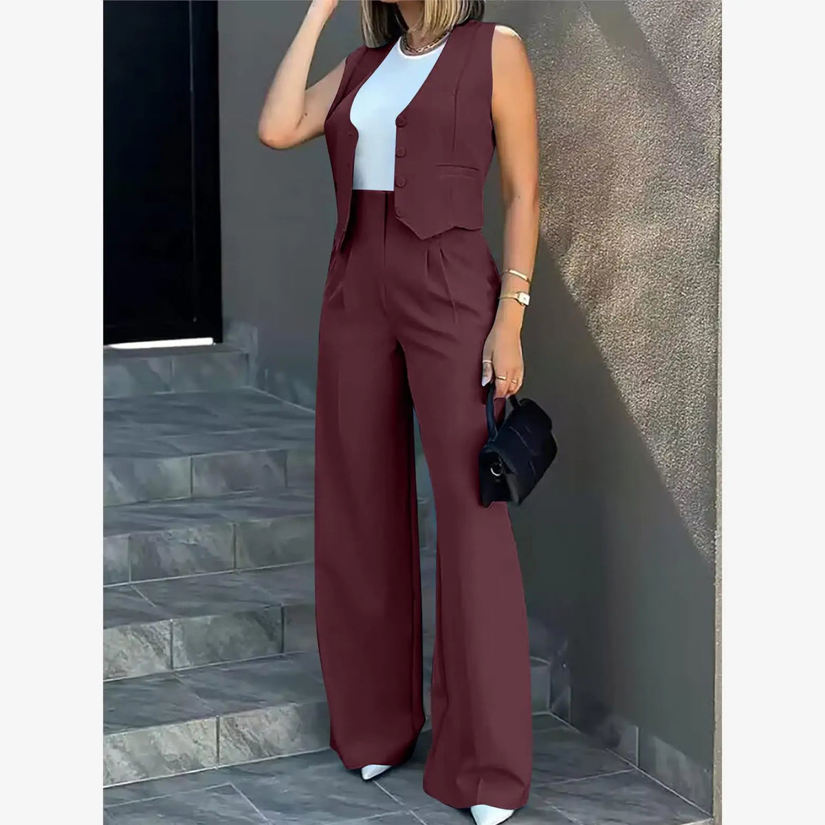 Vest & Wide-Leg Trouser Suit Set - view 6