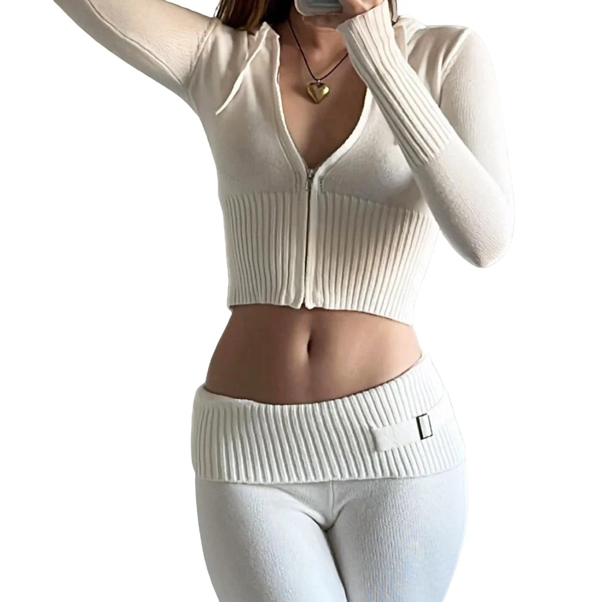 Ribbed Knit Hooded Two-Piece Set - view 7