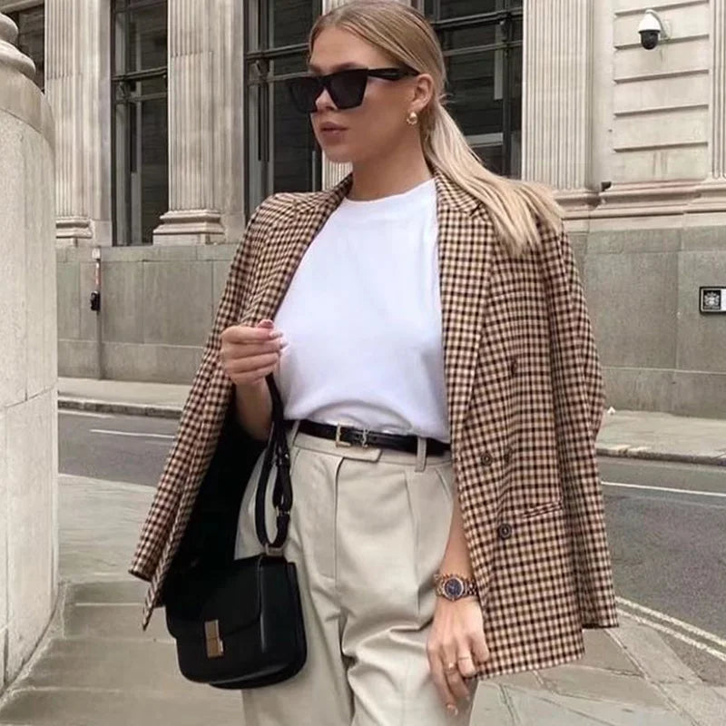 Plaid Double-Breasted Blazer - view 3