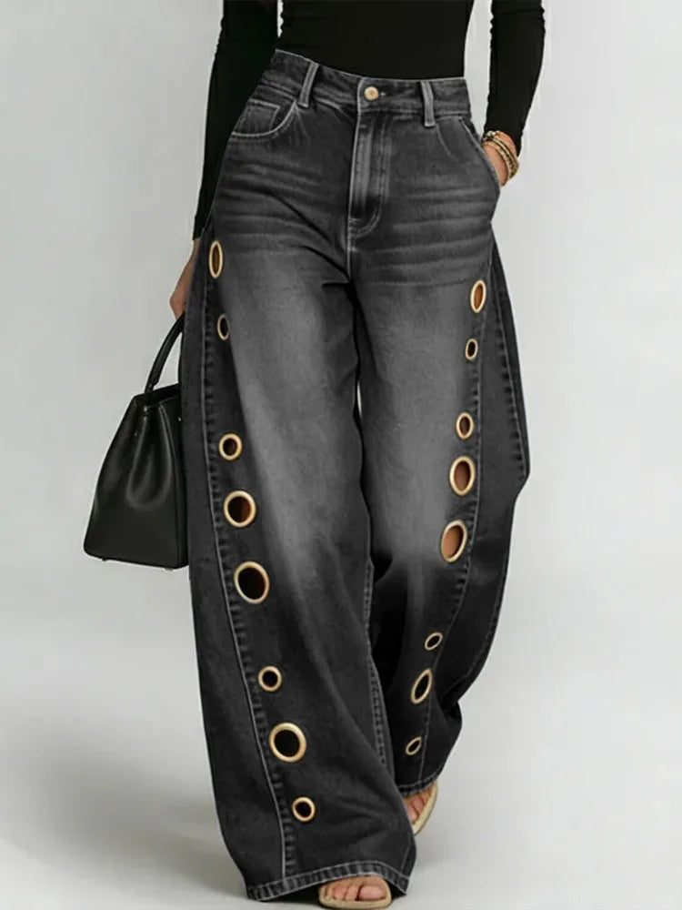 Grommet Wide-Leg Washed Jeans - view 7