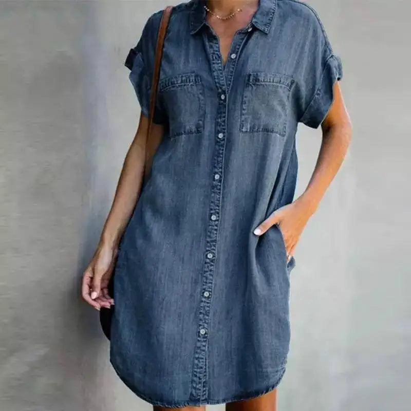Single-Breasted Denim Shirt Dress - view 5