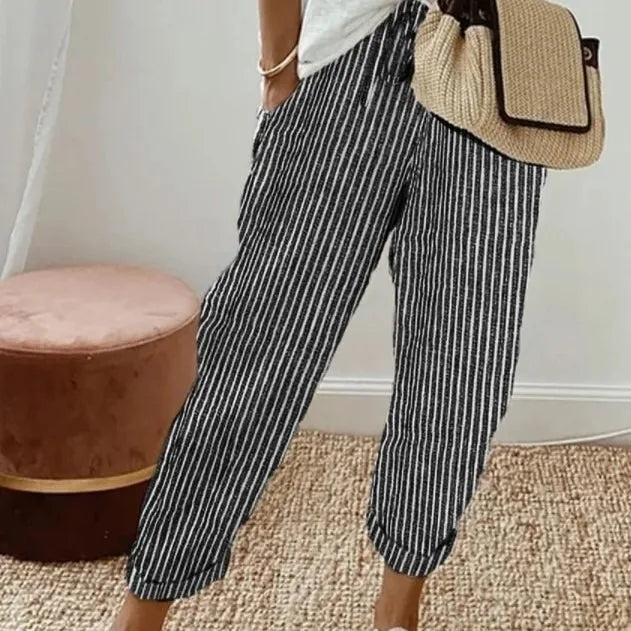Striped Drawstring Casual Pants - view 3