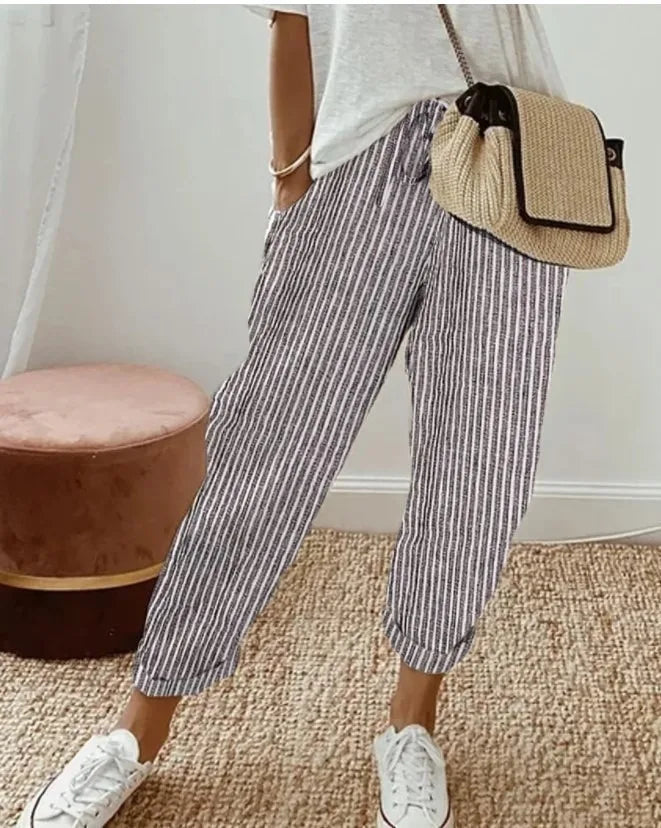 Striped Drawstring Casual Pants - view 8