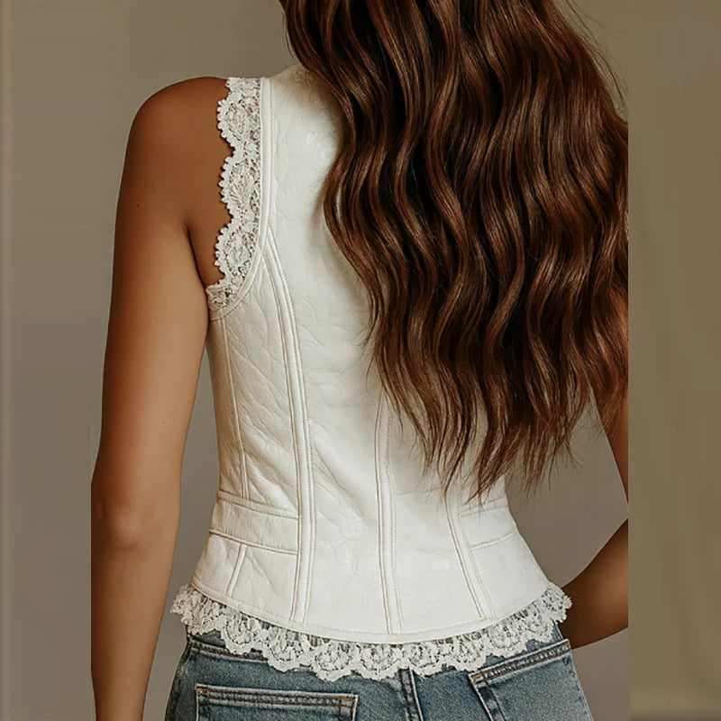 Deep V-Neck Lace Sleeveless Vest - view 3