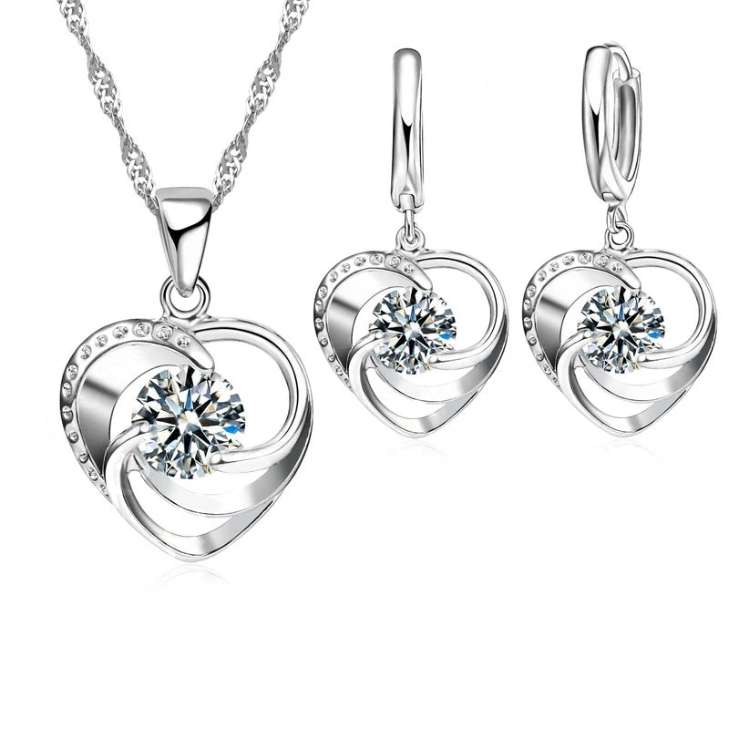 Sterling Silver Heart Necklace & Earring Set