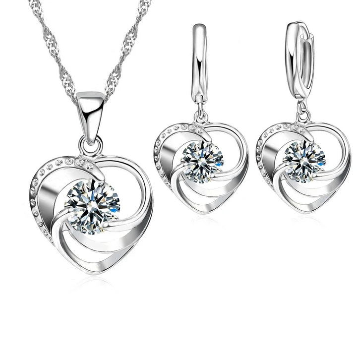 Sterling Silver Heart Necklace & Earring Set