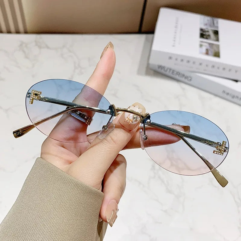 Rimless Diamond-Cut Oval Sunglasses - view 5