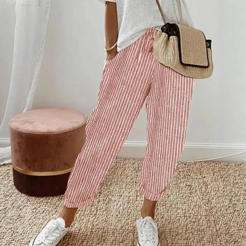Striped Drawstring Casual Pants - view 5