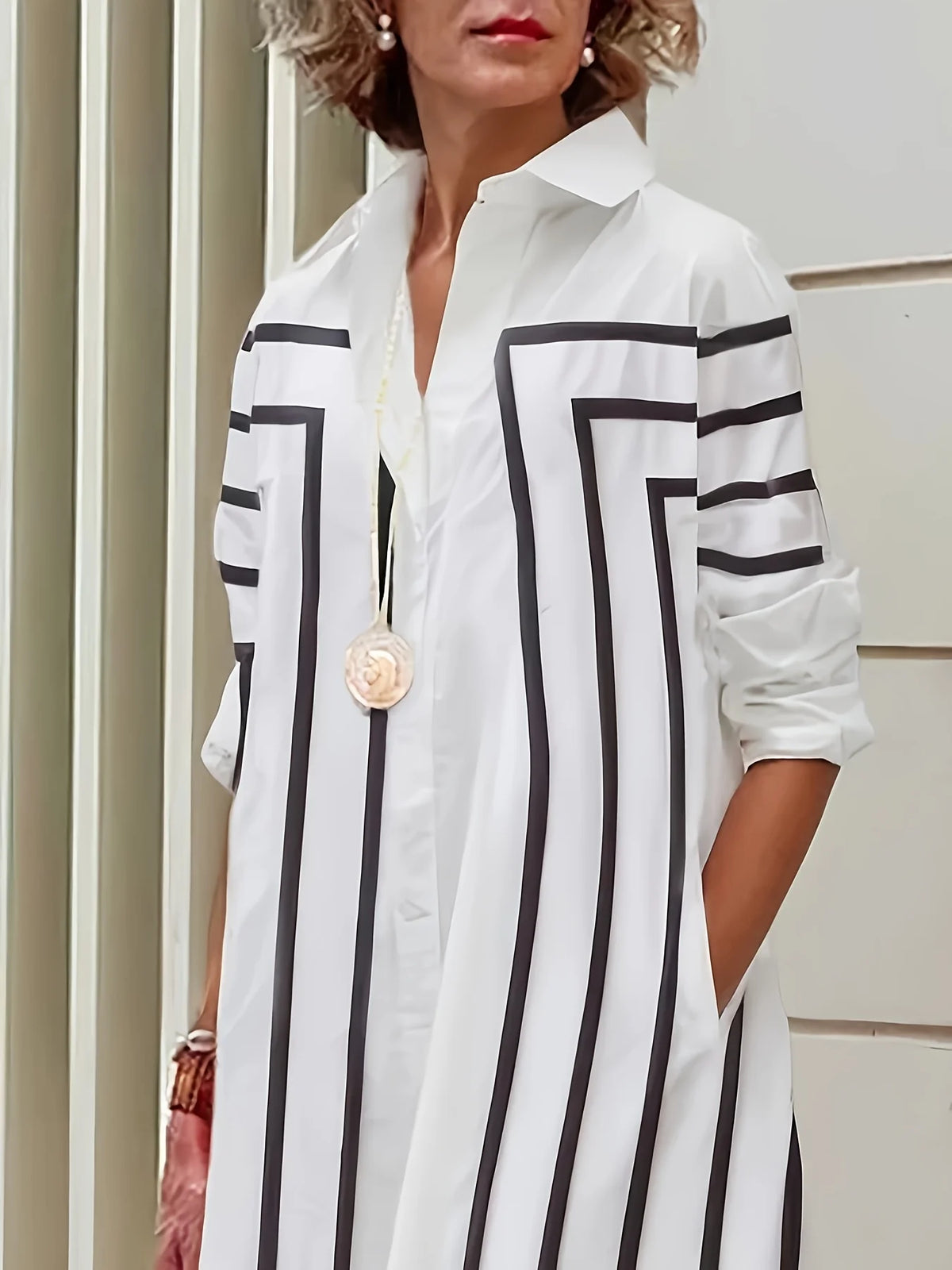 Striped Button-Front Shirt Dress - view 3