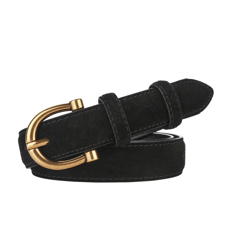 Suede Gold-Buckle Leather Belt - view 7