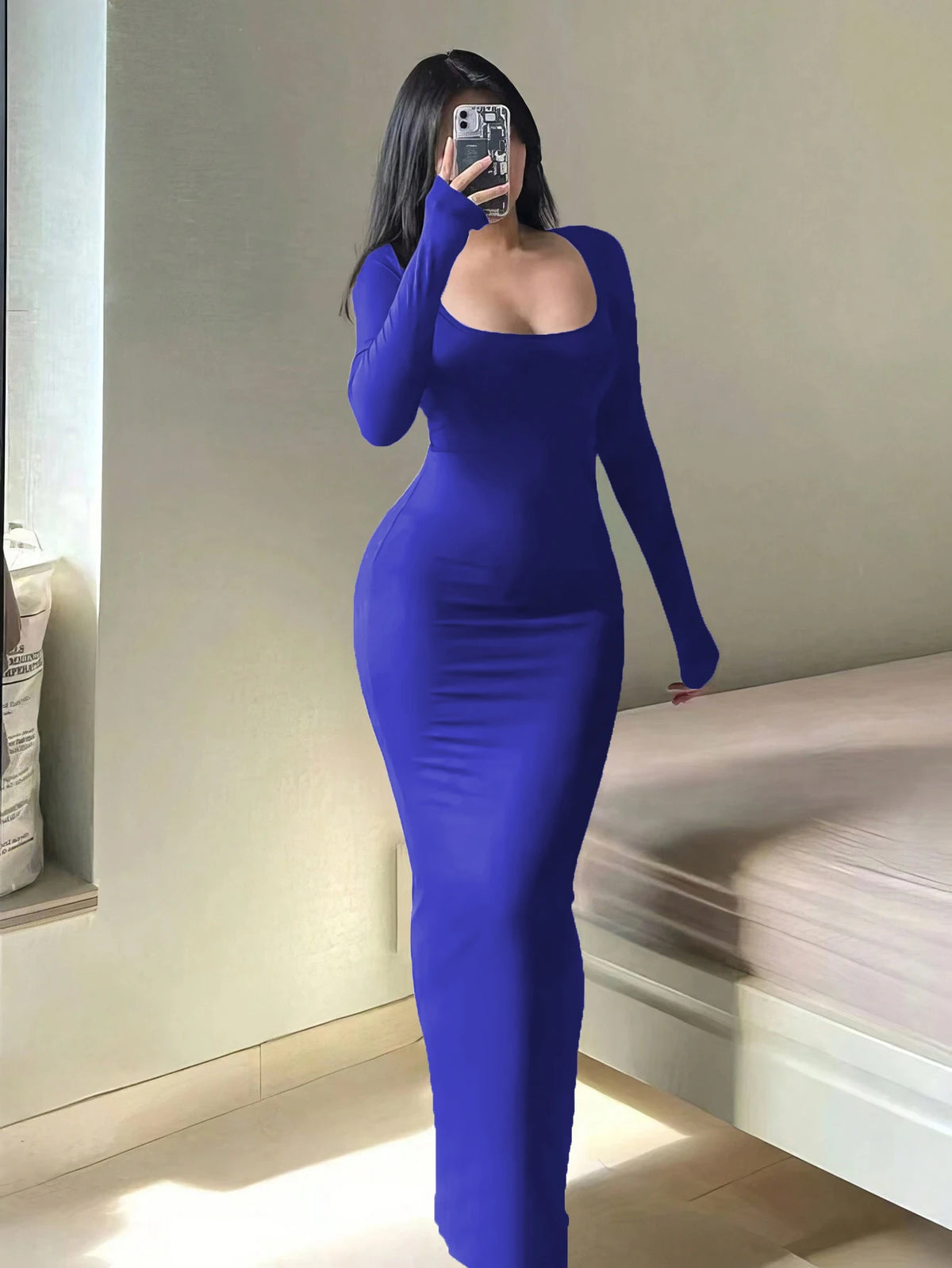Long Sleeve Square-Neck Bodycon Dress - view 11